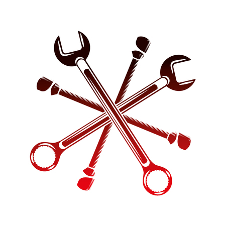 industry automotive tools repair wrench vector illustration red neonのイラスト素材
