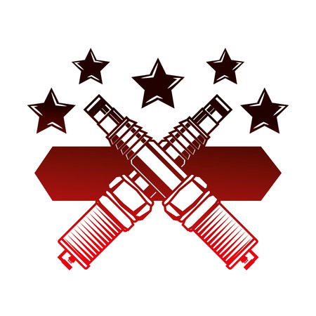 spare parts car industry spark plugs emblem vector illustration red neonのイラスト素材