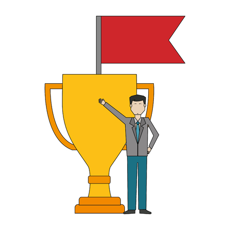 businessman with trophy cup and flag vector illustration designのイラスト素材