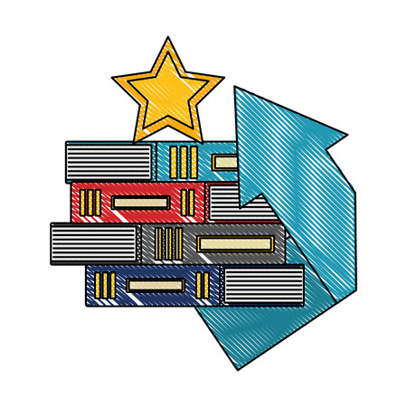 business arrow and stacked books star vector illustrationのイラスト素材