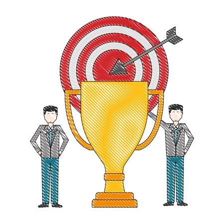 businessmen with business trophy and target vector illustrationのイラスト素材
