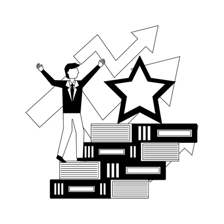 businessman with pile books and star vector illustration designのイラスト素材