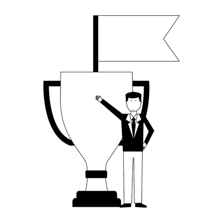 businessman with trophy cup and flag vector illustration designのイラスト素材