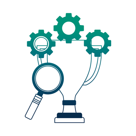 trophy award cup with magnifying glass and gear vector illustration designのイラスト素材