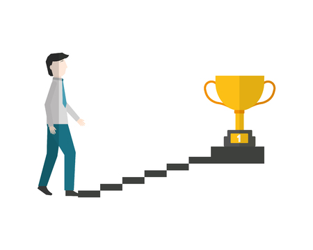 businessman climbs stairs with trophy on top vector illustrationのイラスト素材