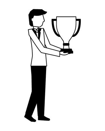 businessman holding trophy award success vector illustrationのイラスト素材