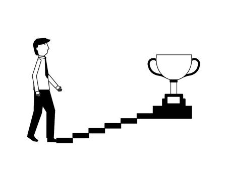 businessman climbs stairs with trophy on top vector illustrationのイラスト素材