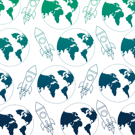 world rocket spaceship adventure progress pattern vector illustration neon designのイラスト素材