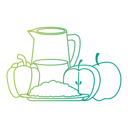 fresh fruits and vegetables with water jar vector illustration designのイラスト素材