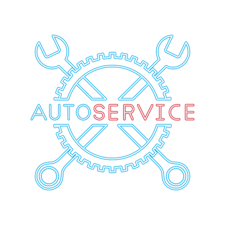 car repair tool crossed wrench auto service vector illustration neonのイラスト素材