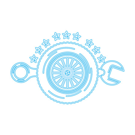 auto service wheel car wrench tool maintenance vector illustration neonのイラスト素材