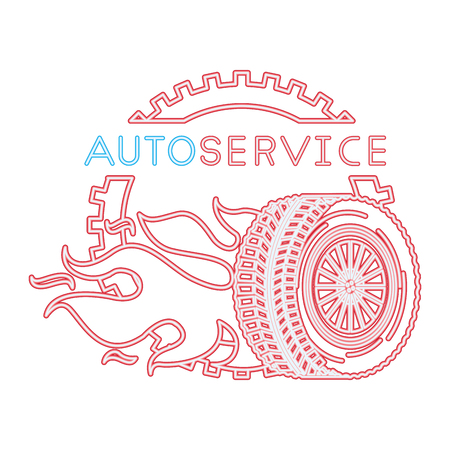 auto service wheel car gear fire engine repair vector illustration neonのイラスト素材