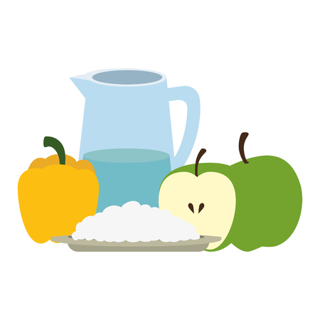 fresh fruits and vegetables with water jar vector illustration designのイラスト素材