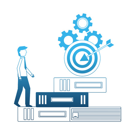 businessman with library books and target vector illustration designのイラスト素材