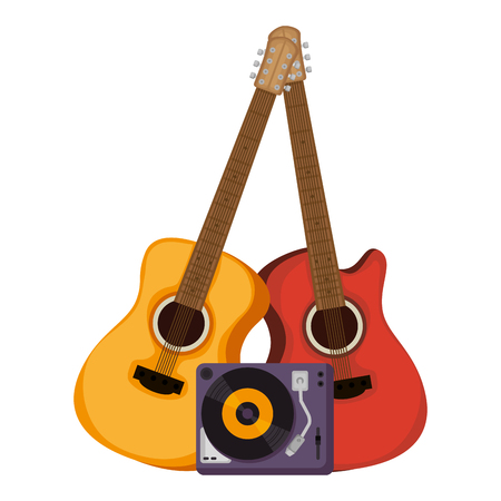 acoustic guitars with turntable vector illustration designのイラスト素材