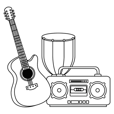 bongo drum with guitar and radio vector illustration designのイラスト素材