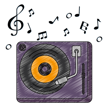 vinyl turntable with music notes vector illustration designのイラスト素材