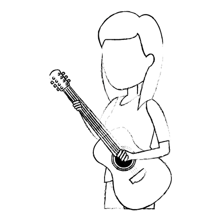 woman playing guitar character vector illustration designのイラスト素材