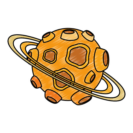 universe planet with craters and rings vector illustration designのイラスト素材