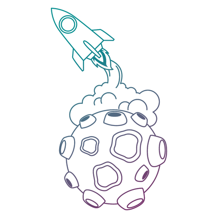 asteroid with craters and rocket flying vector illustration designのイラスト素材