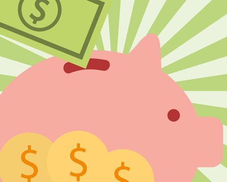 pink piggy bank banknote money coins vector illustrationのイラスト素材