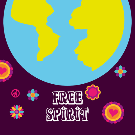 world bohemian vintage flowers hippie free spirit vector illustrationのイラスト素材