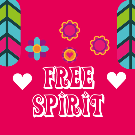 hippie feathers flowers hearts fashion free spirit vector illustrationのイラスト素材