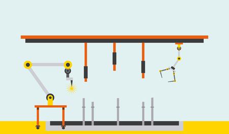automotive industry robotic arms factory production machine vector illustrationのイラスト素材