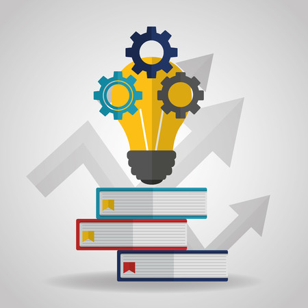 success concept light bulb books wheels vector illustrationのイラスト素材