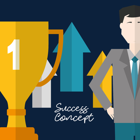 success concept trophy arrows up colors man hand in hip vector illustrationのイラスト素材