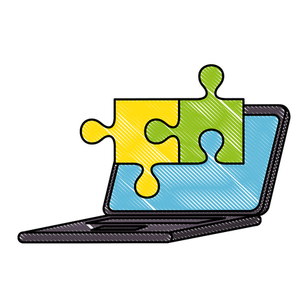 computer laptop with puzzle pieces vector illustration designのイラスト素材