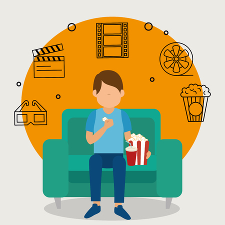young man with cinematographic icons vector illustration designのイラスト素材