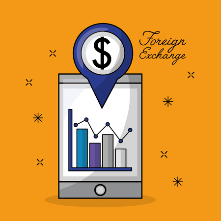 foreign exchange smartphone screen statistics location dollar icon vector illustrationのイラスト素材
