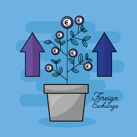 foreign exchange arrows up plant currency euro plant vector illustrationのイラスト素材