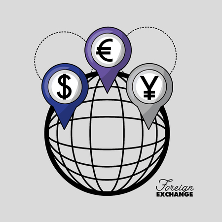 foreign exchange global location icon yen dollar euro vector illustrationのイラスト素材