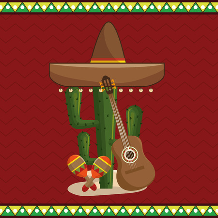 cactus with mexican culture icons vector illustration designのイラスト素材
