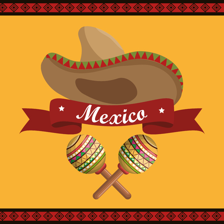 mexican hat with maracas instrument vector illustration designのイラスト素材