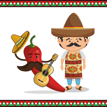 mexican man character with culture icons vector illustration designのイラスト素材