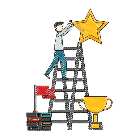 businesssman on stairs with star trophy and flag vector illustrationのイラスト素材