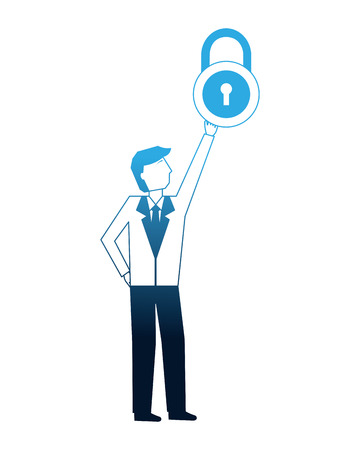 businessman holding padlock security protection business vector illustration   neon imageのイラスト素材