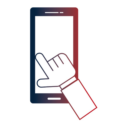 hand touching display smartphone vector illustration neon imageのイラスト素材