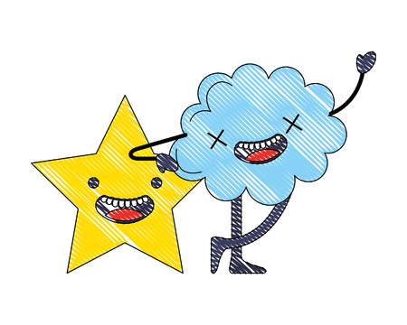 kawaii cloud and star cartoon comic vector illustrationのイラスト素材