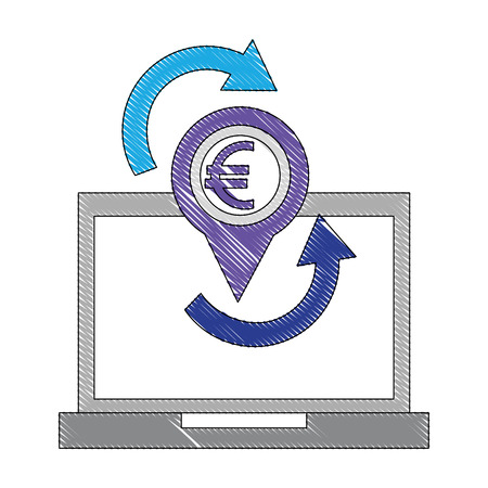 foreign exchange computer euro icon location vector illustrationのイラスト素材