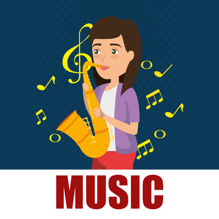 woman playing saxophone character vector illustration designのイラスト素材