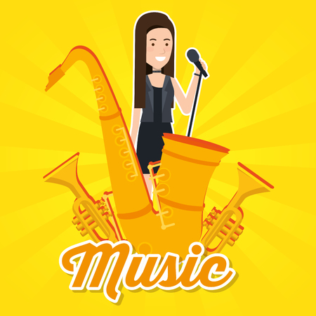 woman playing saxophone character vector illustration designのイラスト素材