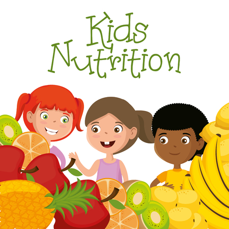 happy kids with nutrition food vector illustration designのイラスト素材
