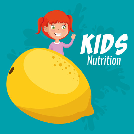 happy girl with nutrition food vector illustration designのイラスト素材