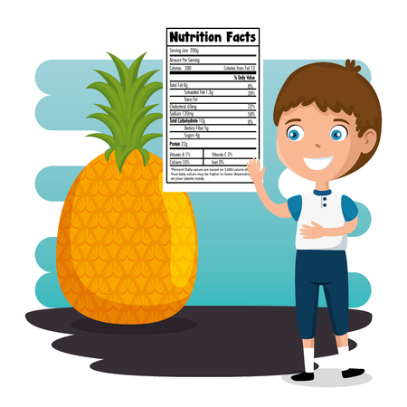 happy boy with nutrition facts vector illustration designのイラスト素材
