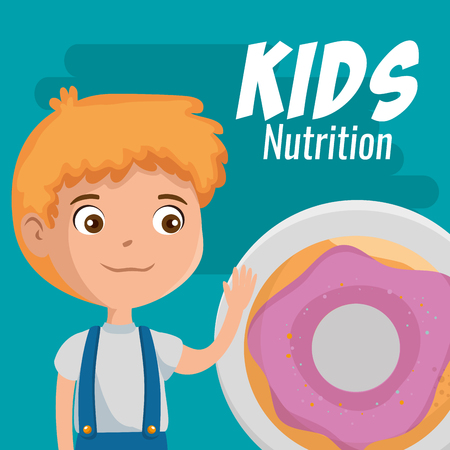 happy boy with nutrition food vector illustration designのイラスト素材