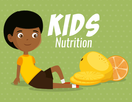 happy boy with nutrition food vector illustration designのイラスト素材